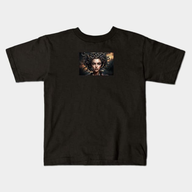 Medusa Gorgon portrait Kids T-Shirt by AnnArtshock